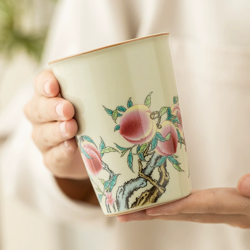 Ru kiln powder peach drinking tea cup can open the tablet can nourish the high -end Chinese master cup single cup large capacity Coca