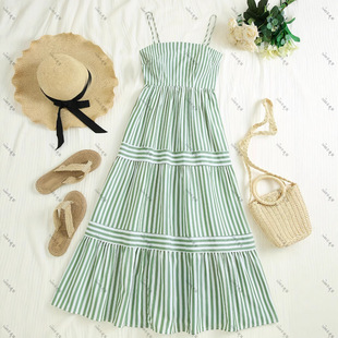 European and American Plus Size Women's Summer Bohemian Style Beach Suspender Skirt Striped A-Line Skirt