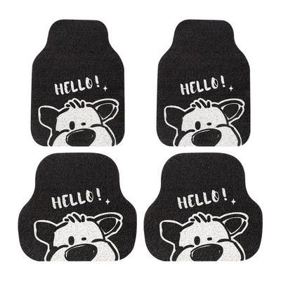 Universal Foot Pad | Rings, Non-Slip and Anti-Dirty Floor Mats - black-peeping-dog-complete-vehicle-50655050cm-wire-loop-four-piece-set