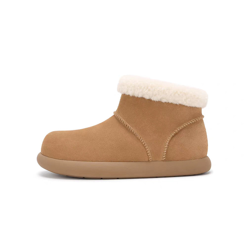 Sangpo Little Potato Birkenstock Shoes Full Leather Fur Integrated Snow Boots with Plush Thickened Slip-On Half-Slip Mules for Women