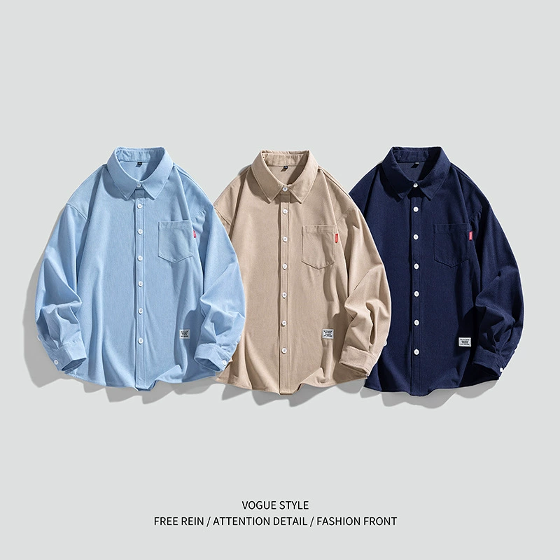 Вельветовая рубашка для мужчин с длинными рукавами