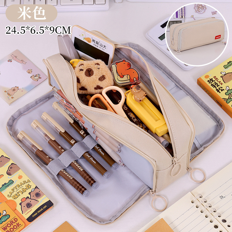 Nuevos productos transfronterizos, simple y de alto valor, caja de papelería multifuncional para estudiantes de tres capas, bolsa de almacenamiento de lápices de examen para niñas