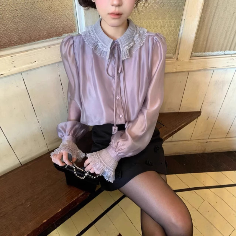 2026 Early Spring French-Style Elegant Court-Style Lace Collar Tencel Shirt for Women, Exquisite Inner Wear or Outerwear Shirt 2026 Early Spring French-Style Elegant Court-Style Lace Collar Tencel Shirt for Women, Exquisite Inner Wear or Outerwear Shirt