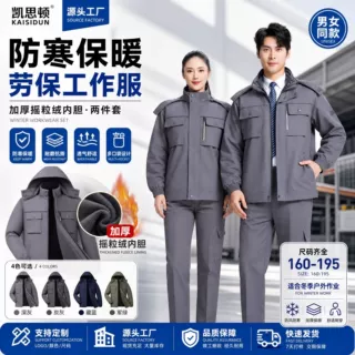 冬季加厚连帽防寒工装套装男女同款劳保工作服支持定制