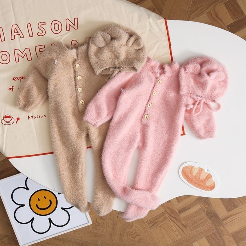 Red baby overcoat adorable super cute con pies de pelusa pijama ropa de hogar ropa de primavera y otoño bebé nuevo