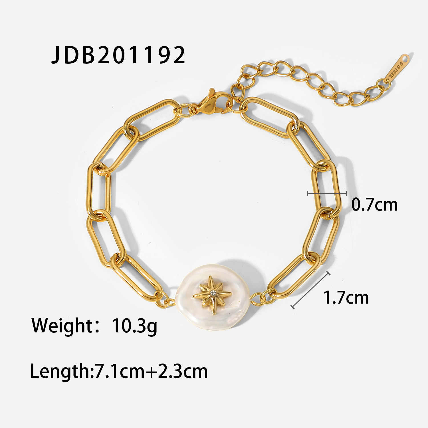 Fashion 18k Gold-plated Stainless Steel Eight-pointed Star Inlaid Pearl Bracelet display picture 4