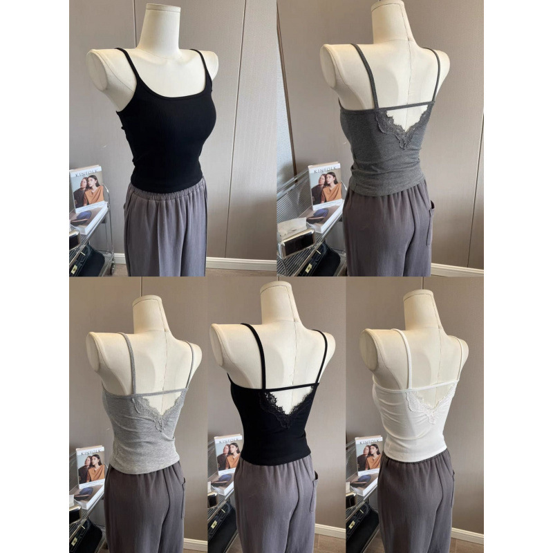 Cojín de pecho de encaje de costura sin mangas, chaleco de cintura de espalda de belleza para mujeres, nuevo diseño de verano, camiseta de base corta delgada