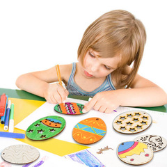 Easter wooden egg with hemp rope holiday party decoration children DIY wood slice craft hanging ornament home