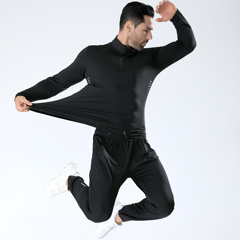Demi-season elastic sports solid long-sleeve for leisure with zipper…