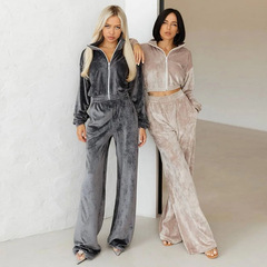 アマゾンのクロスボーダーの新型欧米の2024ファッションの婦人服の長袖は襟をひっくり返してファスナーを開けます。