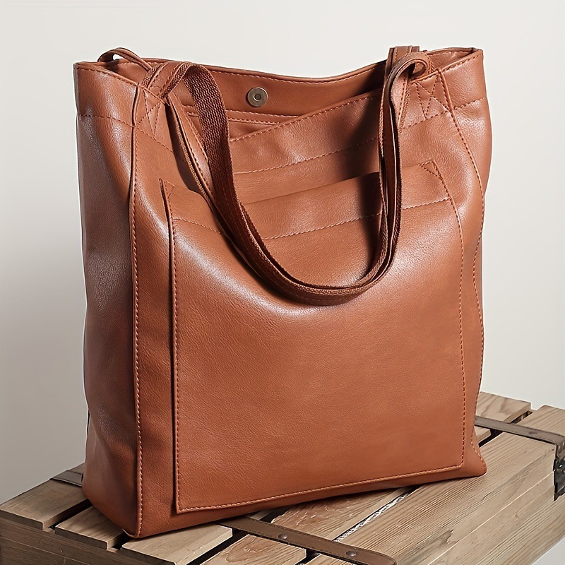 TEMU Vintage Oiled Leather Large Capacity Handbag Shoulder Bag Women's Leather Tote Bag - Thumbnail 6
