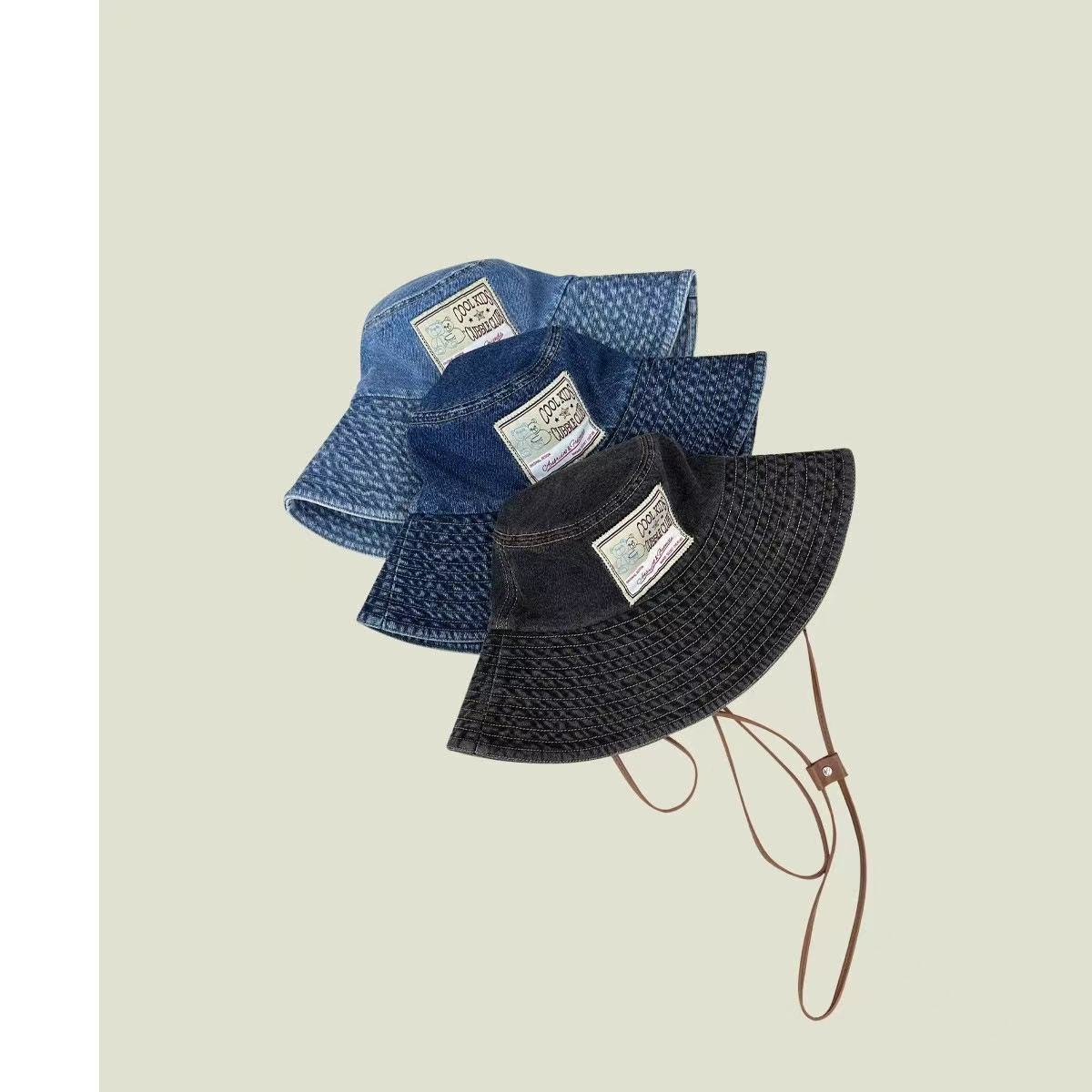 Vintage Washed Denim Bucket Hat For Women Japanese Style Patchwork_voghion.com