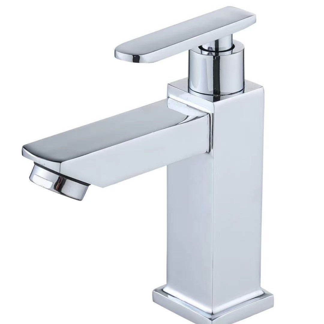 Grifo de lavabo con núcleo de válvula de cobre de un solo frío, grifo único de apertura rápida de 4 puntos, lista de lavabo para baño doméstico
