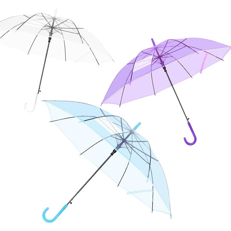 Paraguas transparente automático al por mayor con impresión de logotipo, paraguas publicitario para estudiantes y niños, paraguas transparente ecológico de mango largo