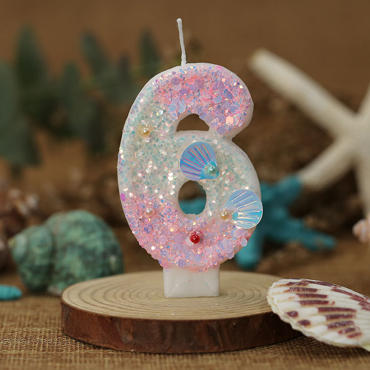 Vela numérica degradada rosa con perlas y conchas, creativa, para Amazon – Producto transfronterizo exclusivo