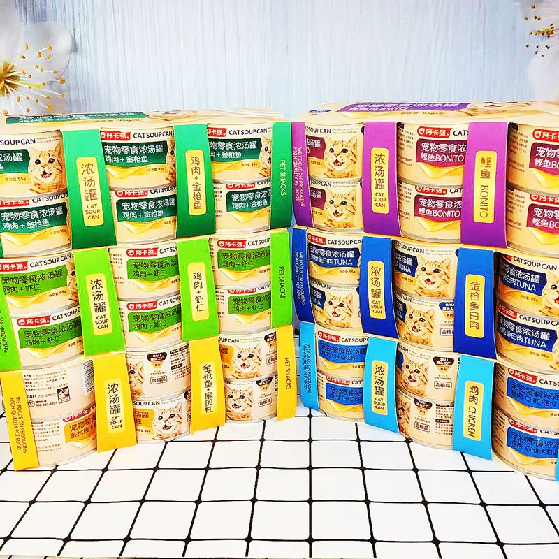 Akakqiang консервированные кошачьи закуски, суповая банка, 95 г * 6 банок, влажный корм для взрослых и молодых кошек, увлажняющая банка для кошек