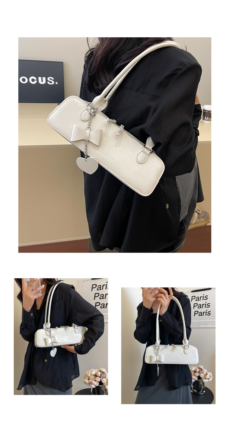 Medium Size Women's Medium Pu Leather Solid Color Bow Knot Streetwear Square Zipper Underarm Bag