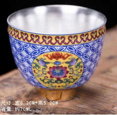 Jinglongtang 999 серебряная чайная чашка, полностью ручная работа, кунг-фу чайная чашка из стали и керамики, серебряная вставка, мастеровая одиночная чашка для дома