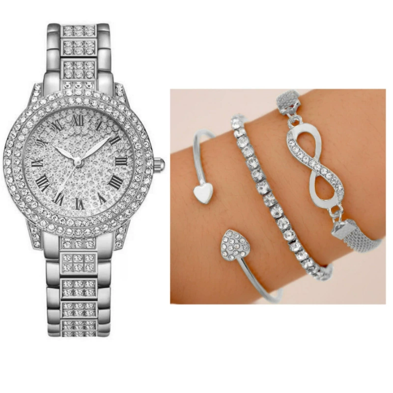 Casual Bracelet and Quartz Watch Set, Fashion Jewelry, Multiple Colors, 23.5 cm