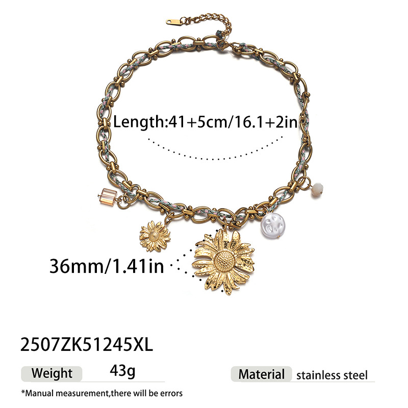 Tina transfronteriza retrógrado francés colgante de flores de acero inoxidable collar de lujo ligero con perlas al por mayor collar de playa