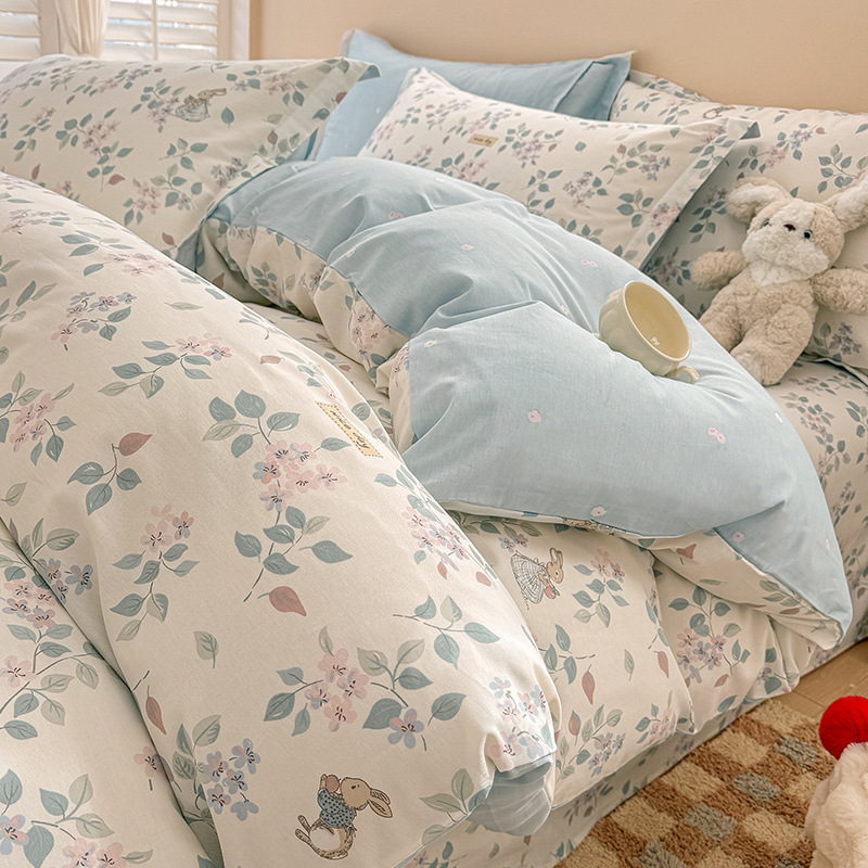 Cama de algodón de cuatro piezas de algodón puro 2025 nuevo estilo sábana funda de edredón sábana ropa de cama de tres piezas