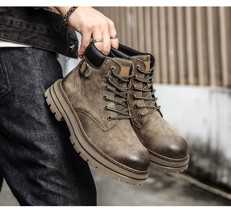 Bottes de travail rétro montantes d'automne et d'hiver, bottes jaunes de style britannique, bottines de sport décontractées_voghion.com