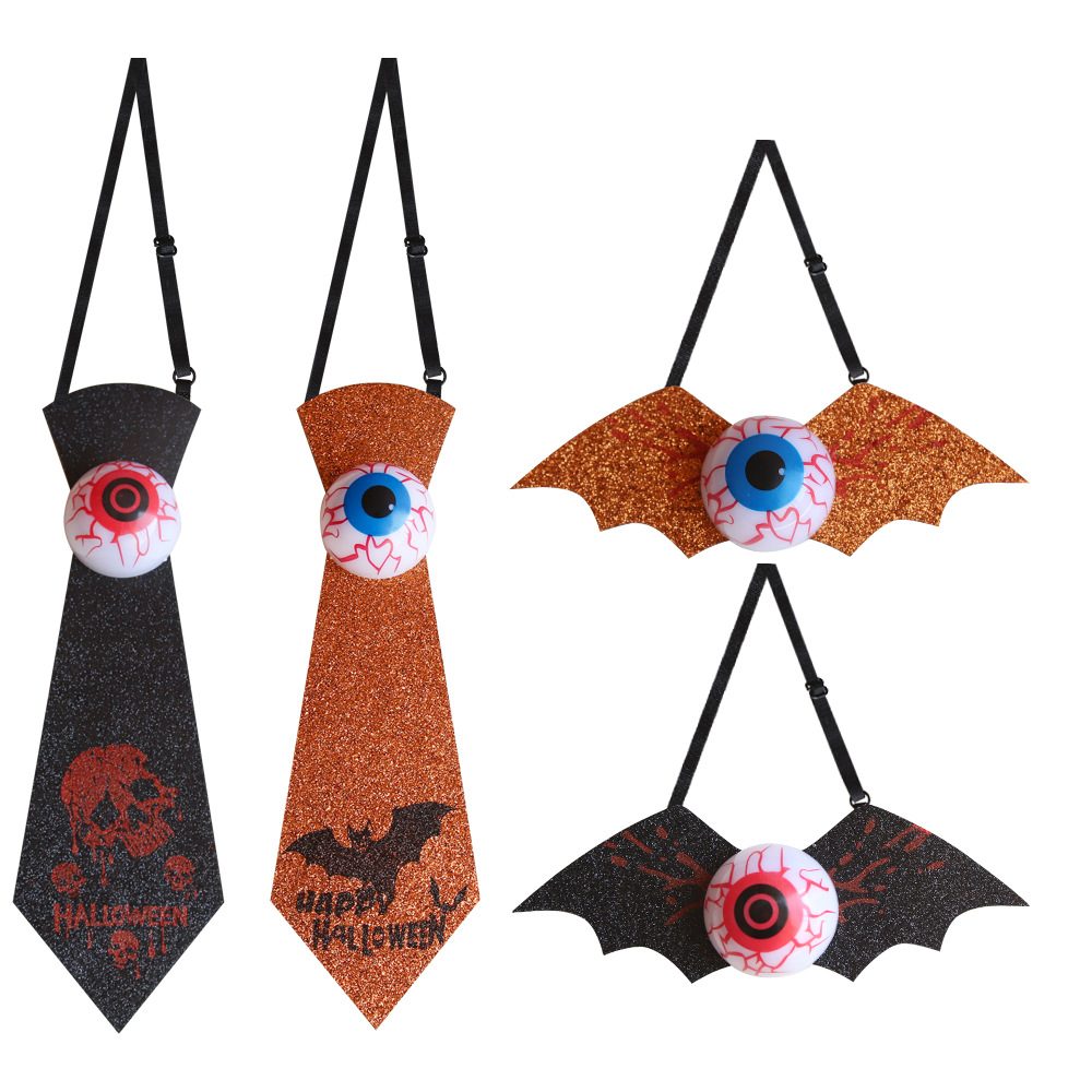 Corbata de globo ocular brillante de Halloween, disfraces de disfraces para adultos para niños, pajarita de murciélago rosa dorado, accesorios al por mayor