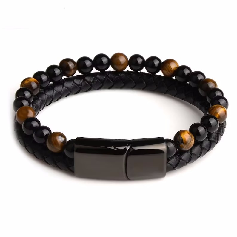 Fashion Round Alloy Natural Stone Beaded Braid Men's Bracelets display picture 2