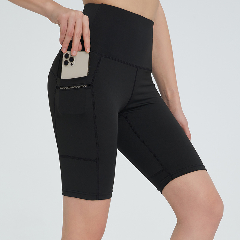 Women's Naked-Feel Sports Shorts with Pockets, Tight-Fitting, Stretchy, Quick-Dry, High-Waisted, Tummy Control, Butt-Lifting
