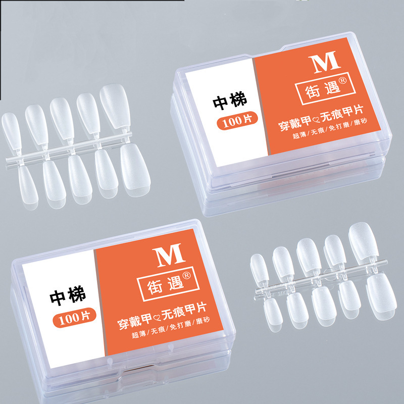 Street Encounter Wearable Nail Tips Medium Size 100 Pieces Acrylic Seamless Matte Nail Stickers with Size Options Nail Art Stickers