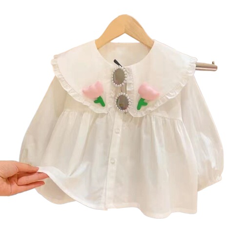 Baby Shirt Spring and Autumn Girls Long Sleeve Blouse Children's Outerwear Top Korean Version Medium and Small Children's Clothes Stylish Autumn Outfit
