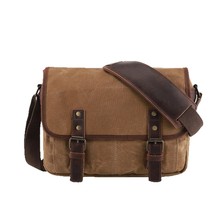 男士横款摄影包防泼水数码单反相机包户外单肩包油蜡帆布斜挎包