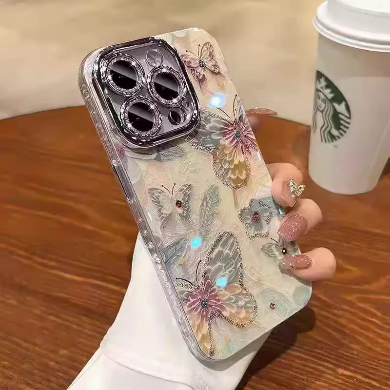 Amarillo Fondo colorido mariposa Apple 15ProMax nuevo Apple 15 teléfono caso para IPhone14/13/12 mujeres