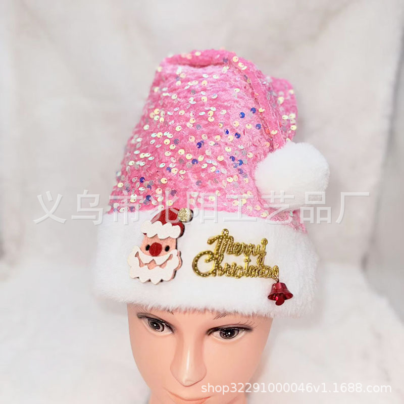 Nuevos productos transfronterizos sombreros de Navidad engrosados sombreros de Navidad decoraciones de Navidad adultos sombreros de Navidad rosa