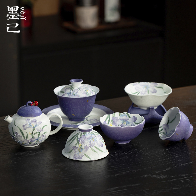 Moji Muyun Purple Flintstone Red Purple Kite Condensation Hand-Painted Tea Set Collection Home Kung Fu Tea Set Teapot Cover Bowl Tea Cup