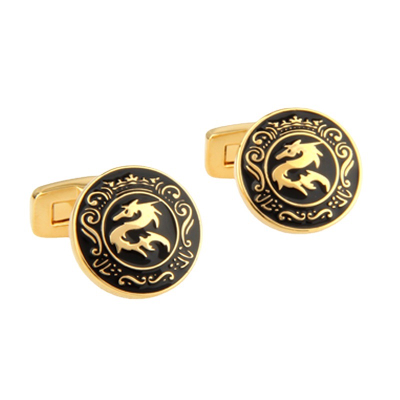 Enamel Cufflinks for Men, Real Gold Round French Cufflinks, Shirt Cufflinks, Cuff Studs, Buttons, French Shirt for Men