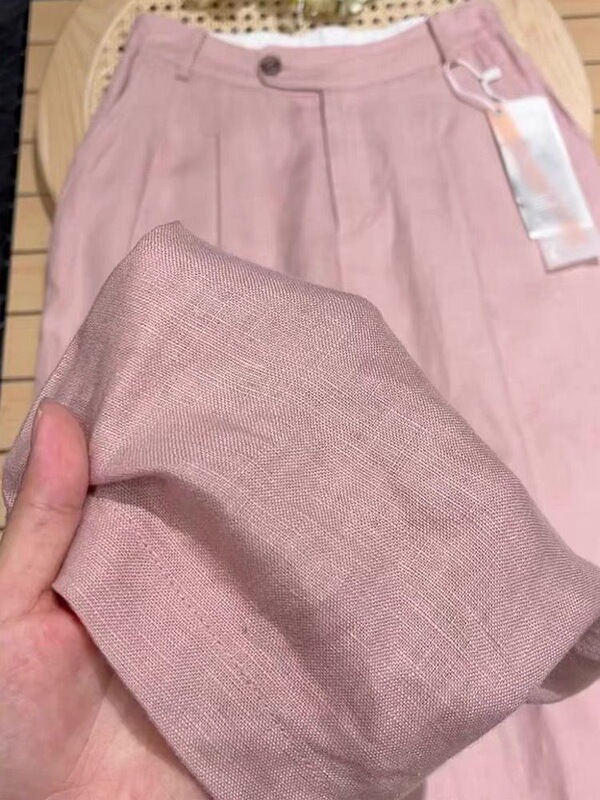 It was amazing! Smoke Pink Tencel Linen Wide Leg Pants for Children Ramie Small Cotton Linen Straight Pants