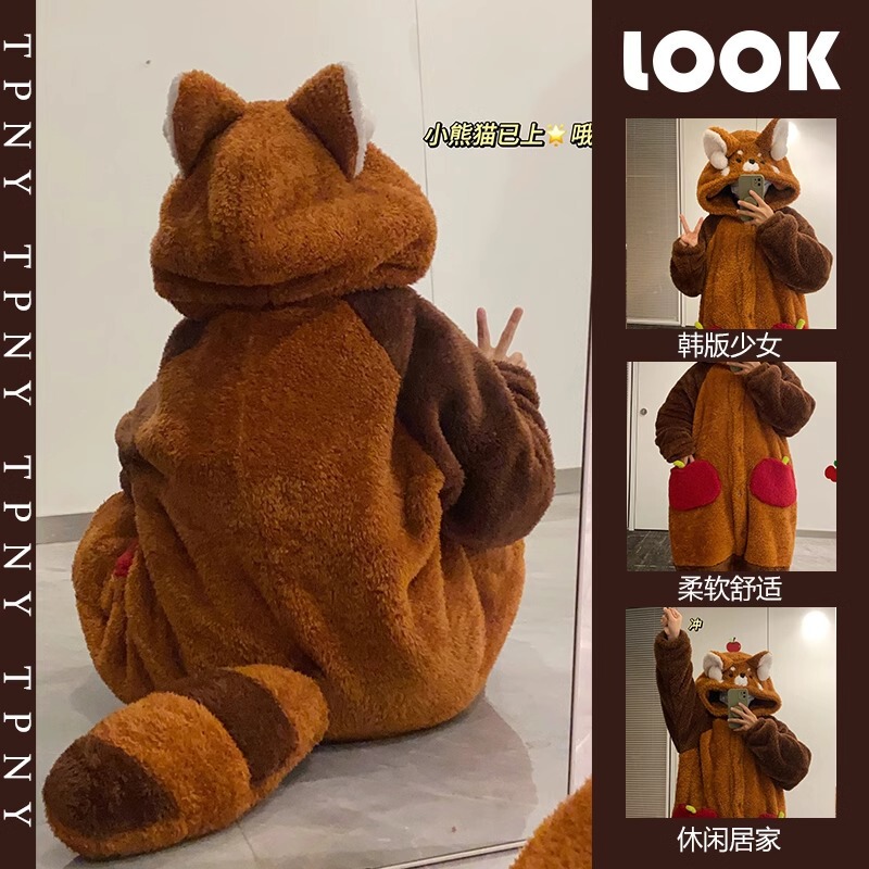 Special Offer!! Cute Little Raccoon Coral Velvet Pajamas for Women 2025 New Autumn and Winter Thickened Pajamas Home Clothes