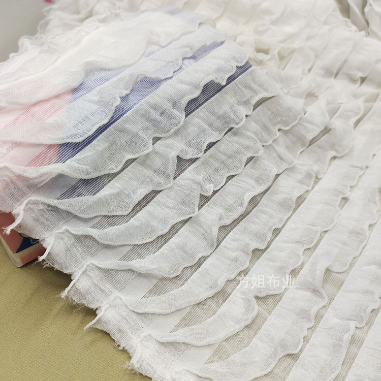 法国百叶花 涤纶褶皱花边提花面料 弹力休闲小衫女装泳衣裙装面料