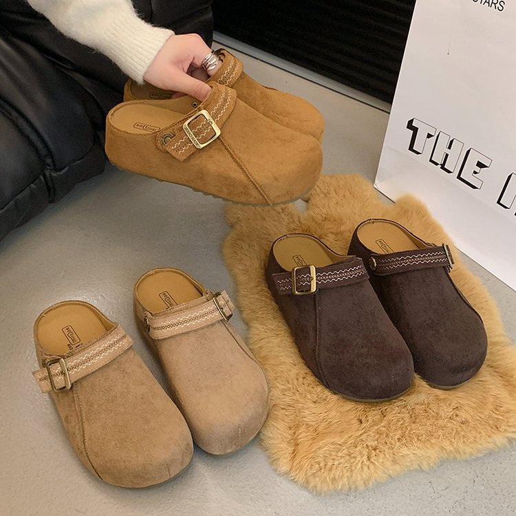 Thick-Soled Retro Birkenstock Half-Slippers for Women 2025 New Autum Versatile Lazy Slip-On Outer Wear Toe-Cap Slippers