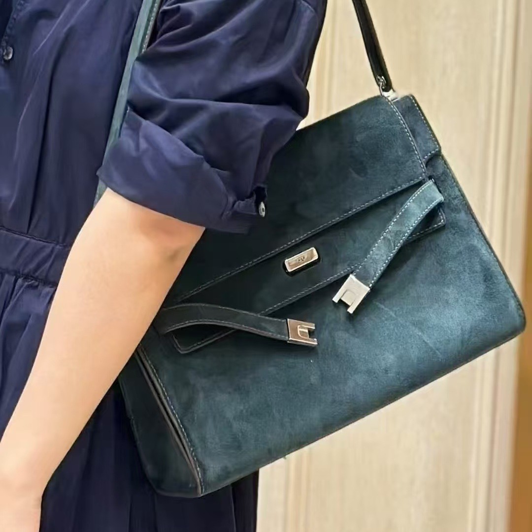 TORY同款Dou*blelee腋下包25新款秋冬麂皮磨砂皮凯莉包单肩托特包