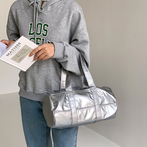  New Korean Casual Large Capacity Underarm Cylinder Bag Sports Portable Nylon Bag Solid Color Handbag Niche