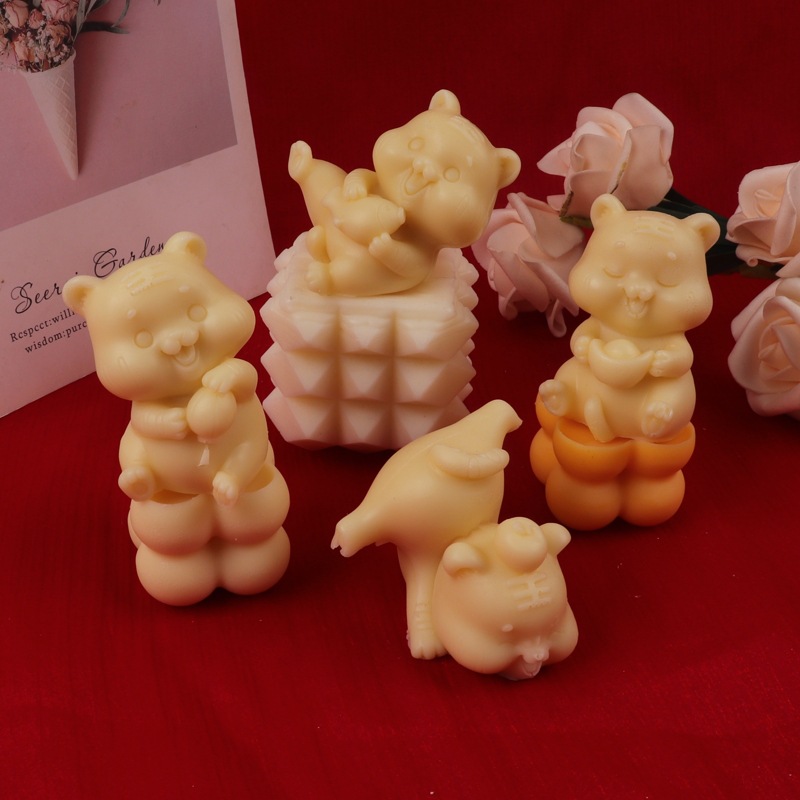 Tigre Año de Tigre molde de silicona de dibujos animados tridimensional aromaterapia molde de vela molde de yeso molde mousse de chocolate