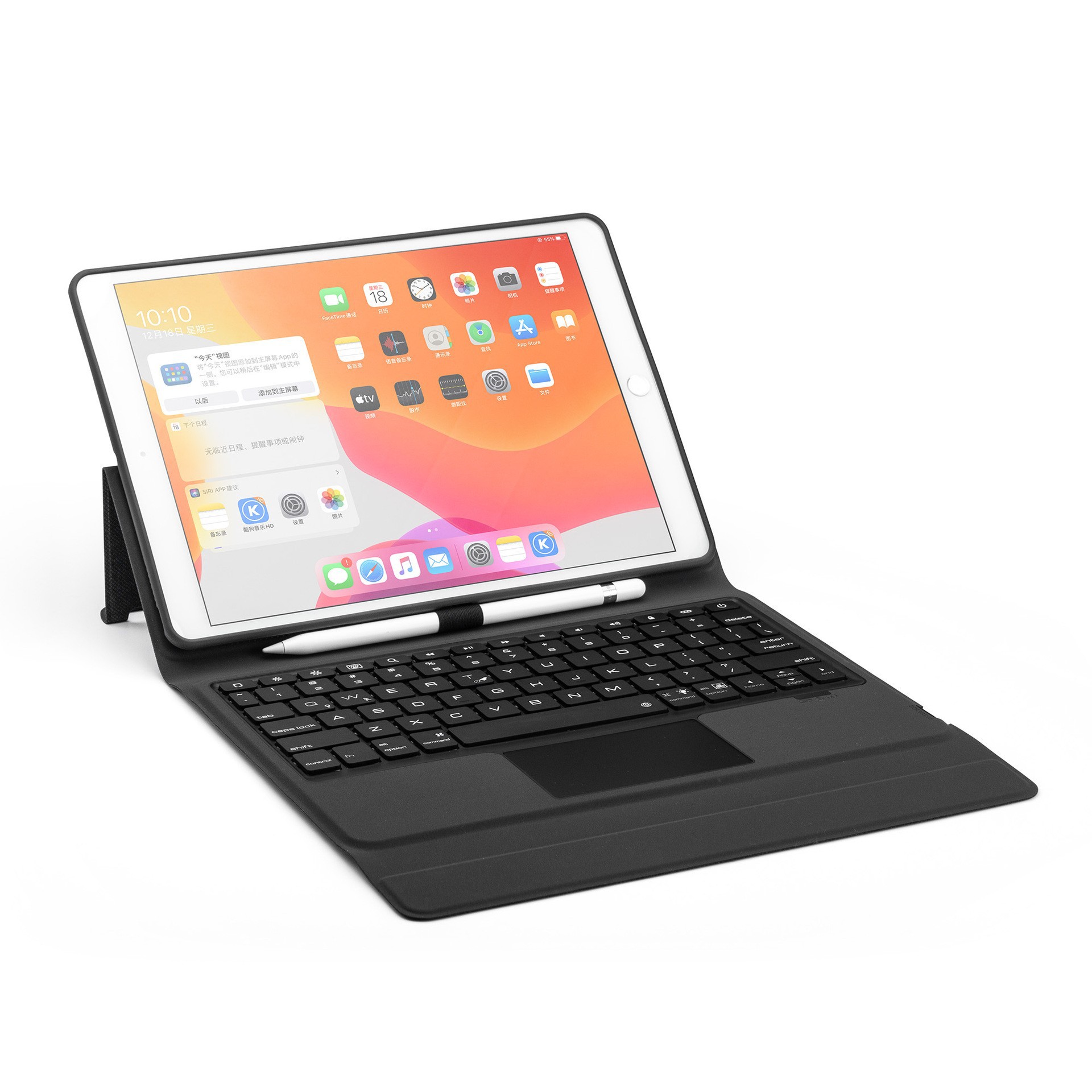 터치 패드 마우스 기능이있는 W102TS iPad10.2/10.5 "백라이트 블루투스 키보드 커버-블랙