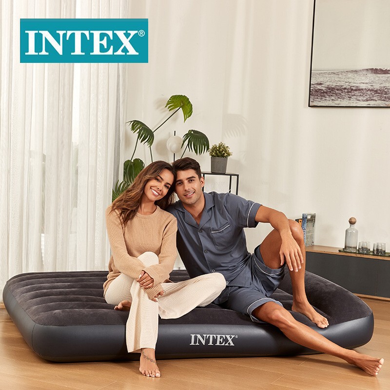 Intex Outdoor Camping Inflatable Mattress Blue Mattress Green Flocking Thread Pull Pvc Air Bed Wholesale