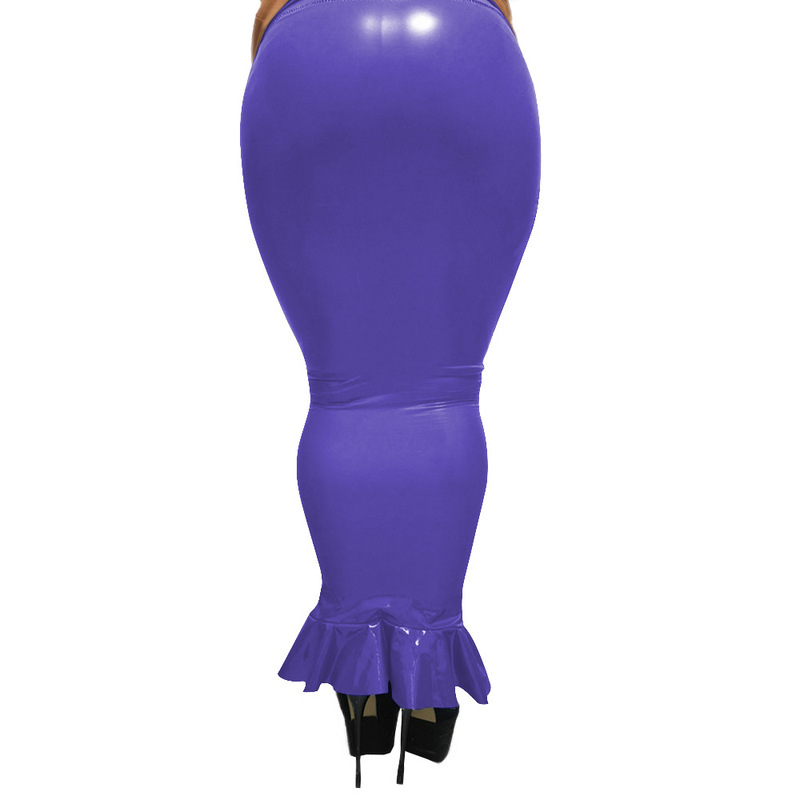 Shiny Pu High-Waisted Mermaid Long Skirt, Plus-Size Slim-Fit Hip-Hugging Style, Club Dance Performance Tight Leather Skirt