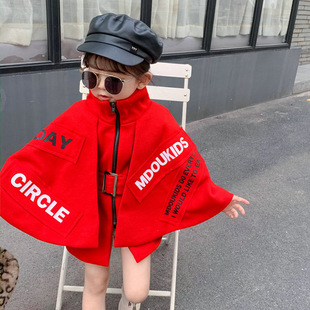 Girls' Cloak Thick Wool British Cloak Coat 25 Winter New Foreign Trade Children's Wear for 4-12 Years Old