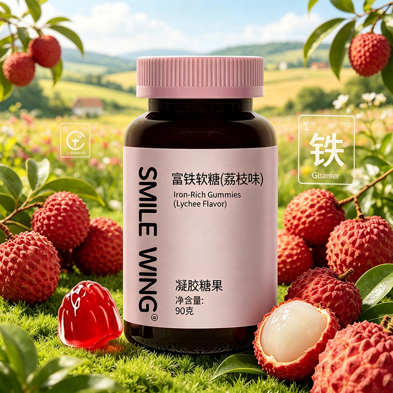 富铁软糖荔枝味90g/瓶富铁软糖凝胶糖果荔枝水果味批代发荔枝软糖