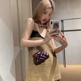 韩式款吊带背心复古简风撞色毛线镂空针织衫薄款罩衫针织穿搭