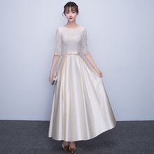 香槟色伴娘服2025新款长袖晚礼服大合唱演出服冬晚会连衣裙女